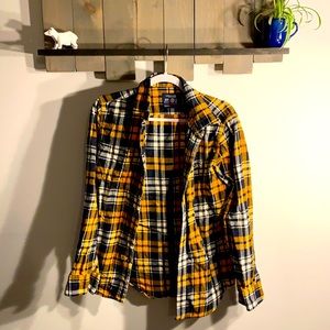 Yellow and black plaid button up